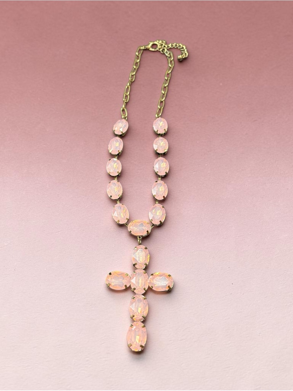 Oval Crystal Cross Necklace - Alice in Dallas with Gold Chain